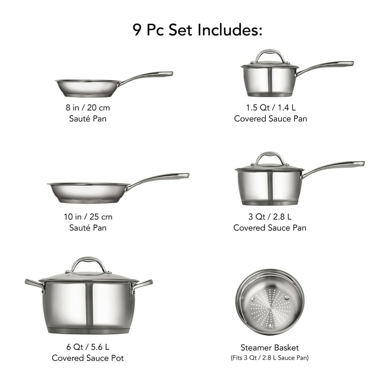 Stainless Steel Tri-ply Kitchen Cookware Set - 9 Piece