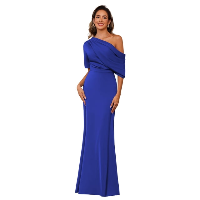 Vestido BITALY, talla grande, para madre de la novia, satinado, azul real