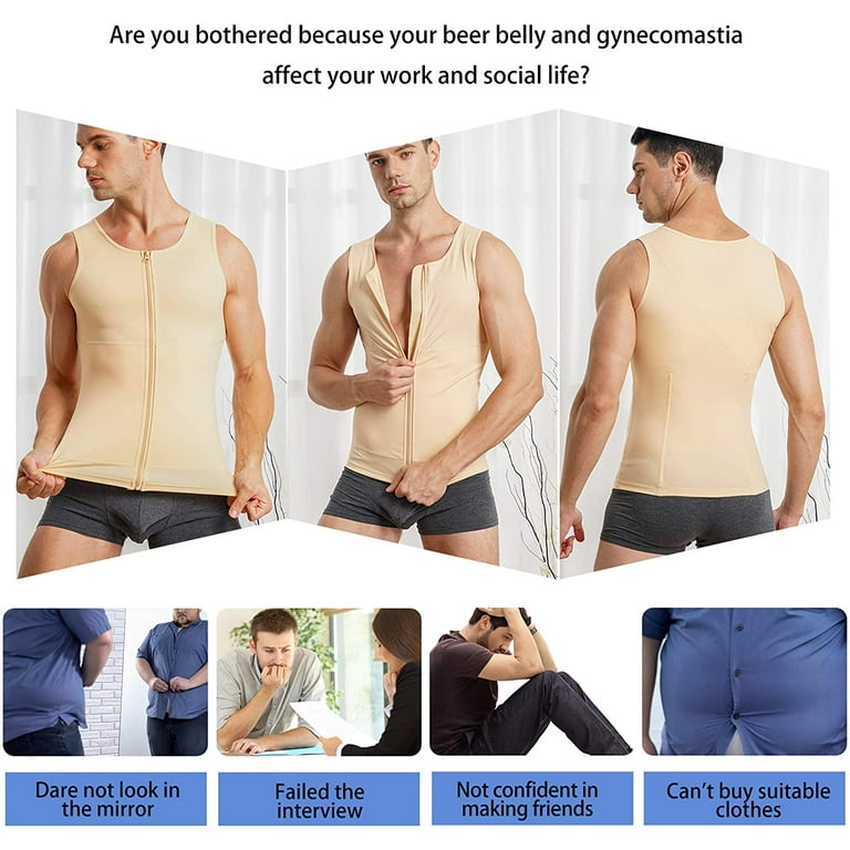 Molutan Compression Shirts for Men Undershirts Slimming Body Shaper Waist  Trainer Tank Top Vest with Zipper(Black, XL) 