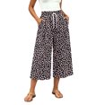 thumbnail image 4 of Noric Women's Cotton Summer Floral Print Wide Leg Capri Pants Loose Fit Casual Drawstring Waist with Pockets Flowy Beach Vacation Trousers, 4 of 7