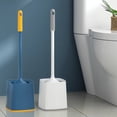 thumbnail image 1 of Cepillo de inodoro de mango extendido con base - cabeza de limpieza 360°, plástico blanco y azul, 17,3" de largo - cepillo de limpieza para baño doméstico, 1 of 9