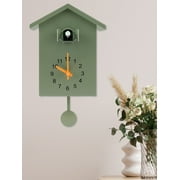 JTWEEN Minimalist Cuckoo Clock,Modern Cuckoo Wall Clock,Birdhouse Cuckoo Clock with Bird Voices Call Wall Art Home Living Room Kitchen Office Decoration (Green)