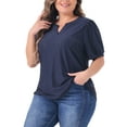 thumbnail image 4 of Agnes Orinda Women's Plus Size Tops Hollow Casual V Neck Short Sleeves Summer Blouse Shirts 4X Navy Blue, 4 of 6