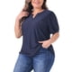 thumbnail image 4 of Blusas de verano de mujer plus size Agnes Orinda, con escote en V, mangas cortas, huecas, talla 1X, color azul marino, 4 of 6