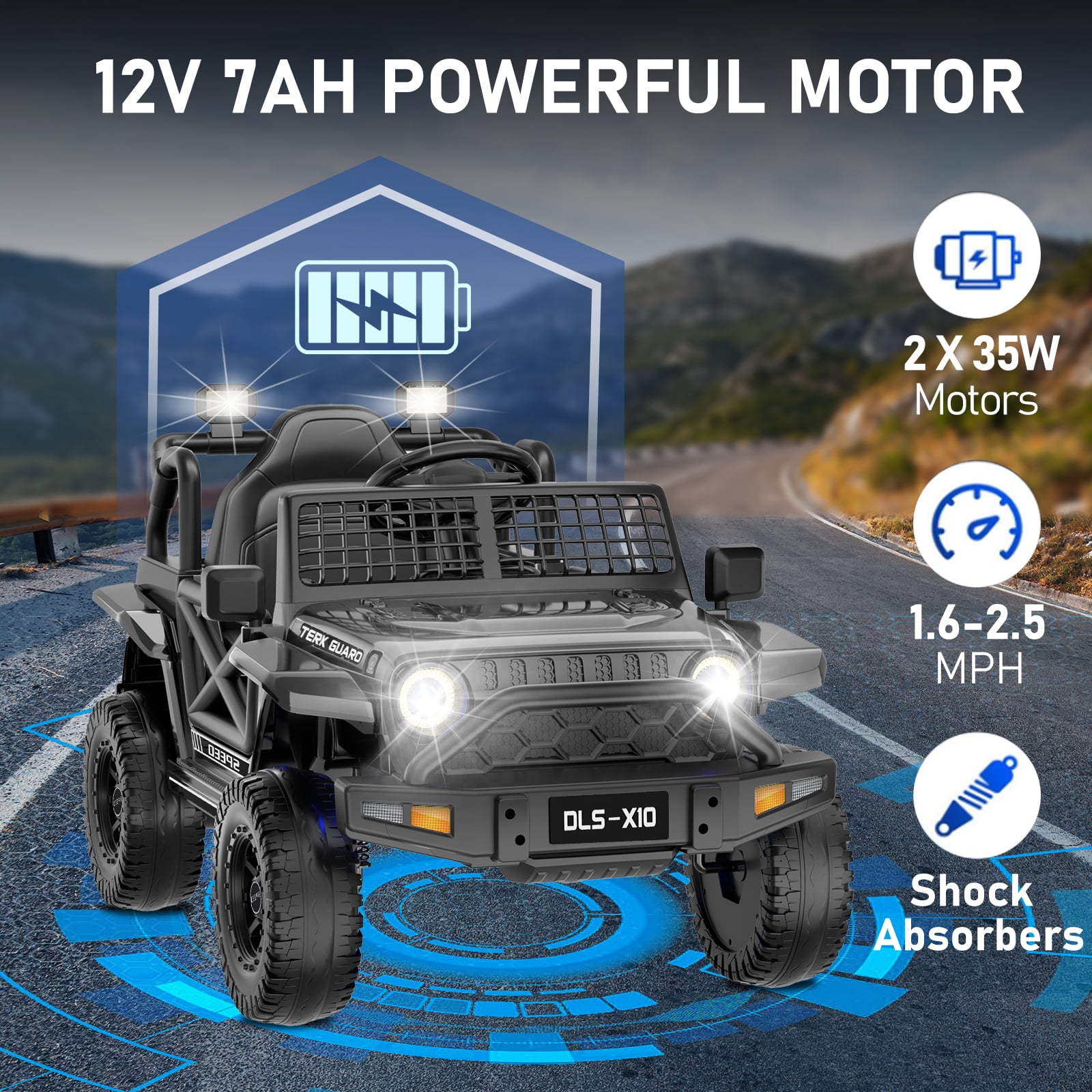 YunTopKids 12V Ride On Cars Toys for Kids,Power Car Wheels with Parent Remote Control,Bluetooth Music,LED Lights,Black