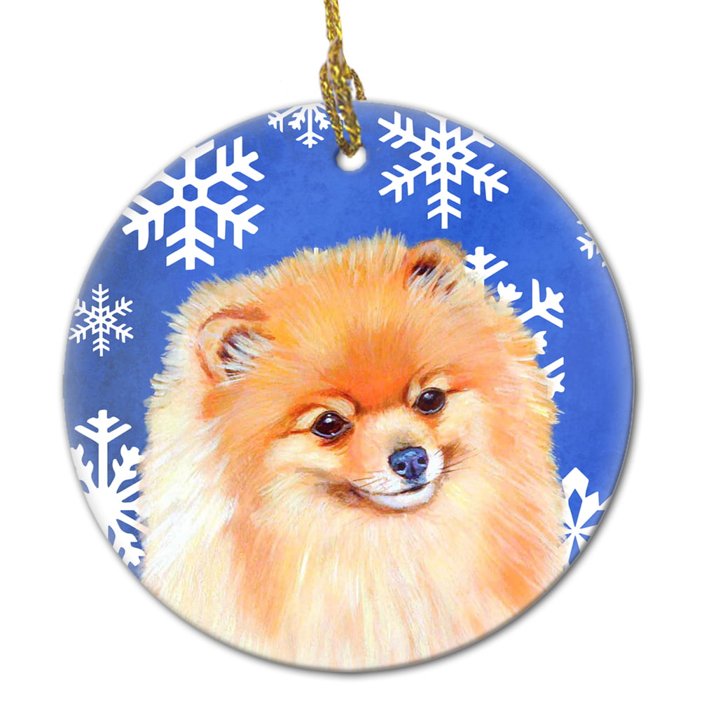 Puppy Dog Cute Pomeranians Round Porcelain Ornament Holiday Seasons 