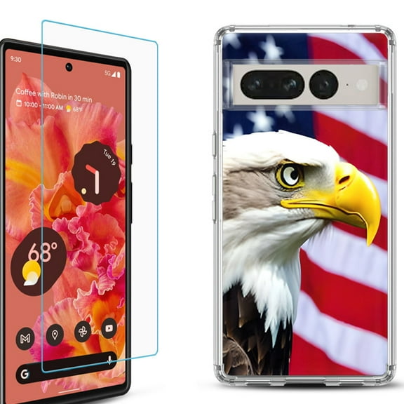 Shockproof Bumper Phone Case for Google Pixel 7, with Tempered Glass Screen Protector, by OneToughShield ® - Eagle
