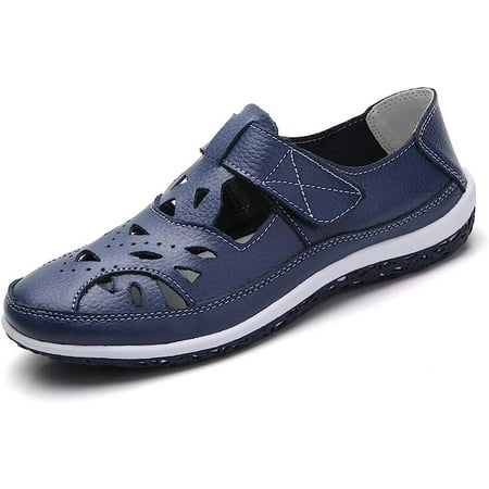 Women s Leather Hollow Sandals Flats Comfortable Casual Summer Walking Driving Shoes Outdoor Sports Sandals