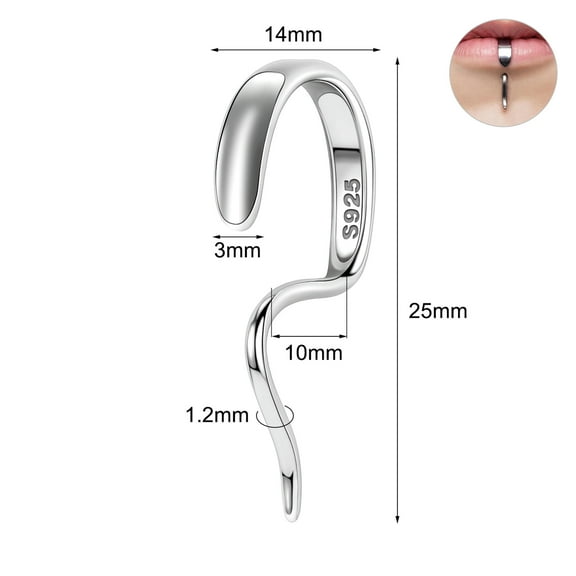 QQTDFG 1Pc 16G 925 Sterling Silver Labret Lip Stud Hanger Shape Monroe Piercing Jewelry-10mm