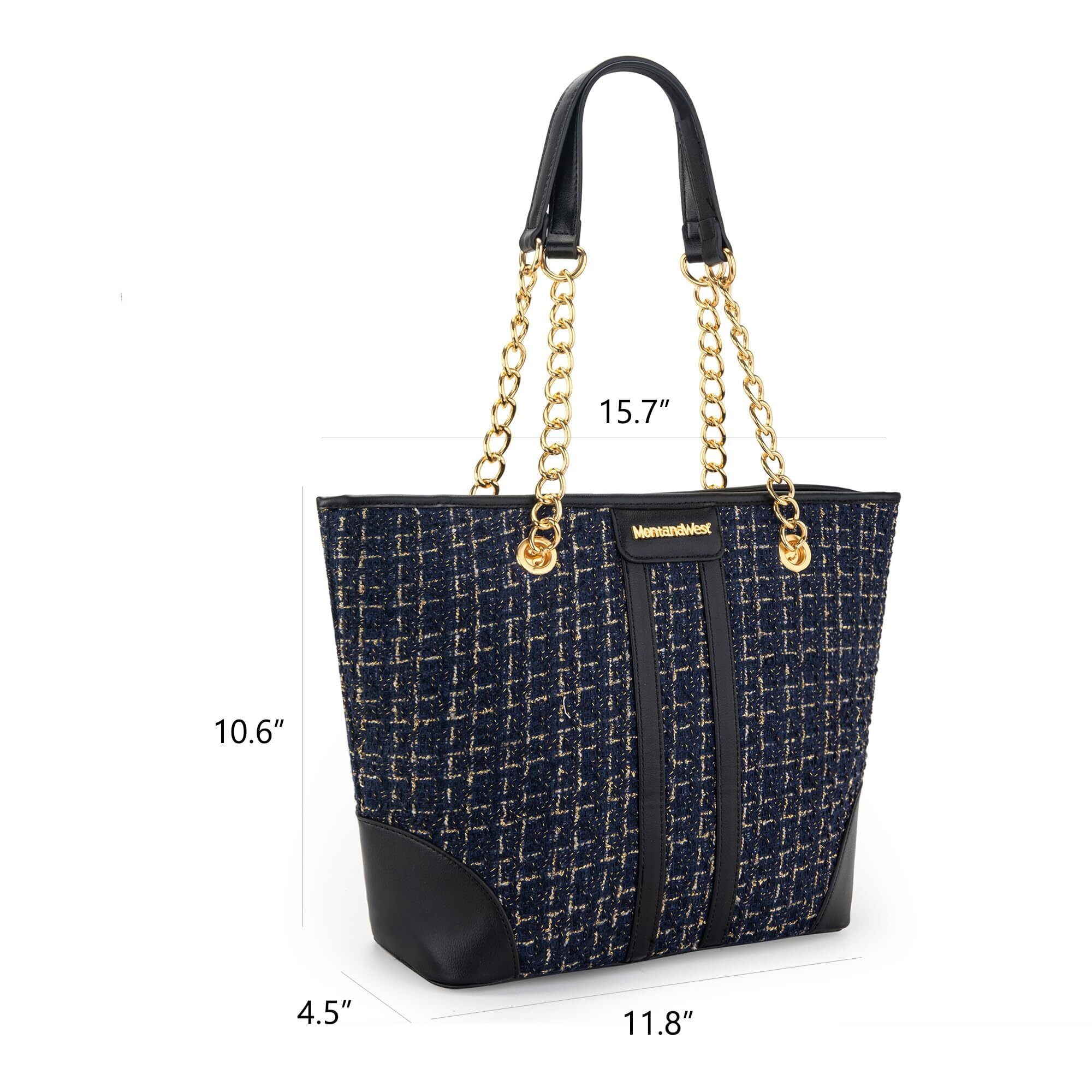 Montana West MEDIUM Tote Bag for Women Quilted Chain Handbags Shoulder Purse, Dark Black