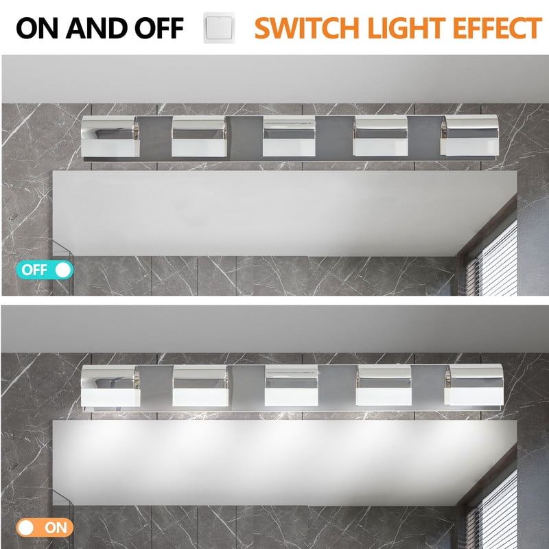 34" Modern 5-Light LED Bathroom Vanity Light, Chrome Bathroom Light Fixtures Over Mirror with Acrylic Shades, Dimmable Hardwired Vanity Lights for Bathroom, Powder Room, or Dressing Area
