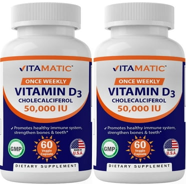 2 Pack - Vitamatic Vitamin D3 50,000 IU Weekly Dose 60 Veggie Capsules