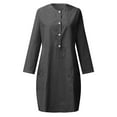 thumbnail image 5 of Umbreon Black Womens Summer Dresses Long Sleeve Round Neck Linen Dress Button Solid Color Summer Causal Beach Vacation Midi Dresses with Pockets, 5 of 6