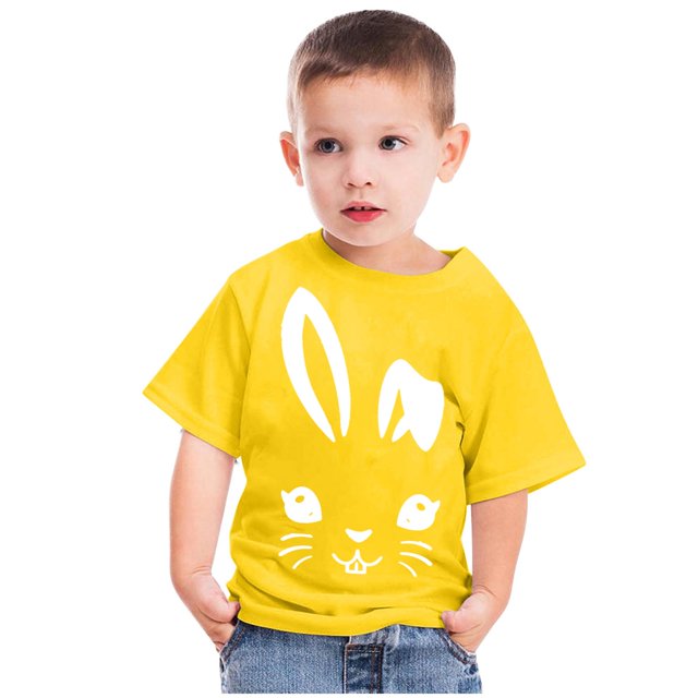 EGNMCR T-Shirt de Pâques avec Imprimé Lapin et Oeufs pour Filles T-Shirt de Pâques pour Garçons T-Shirt de Pâques pour Tout-Petits Enfants Garçons Filles Mode Mignon Col Rond Imprimé T-Shirt à Manches Courtes Cadeaux de Pâques pour Enfants