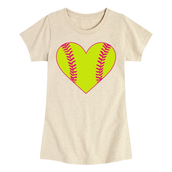 Instant Message - Heart Softball - Youth Girls Fitted Short Sleeve T-Shirt