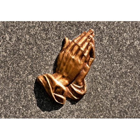 Praying Hands Brass - Canvas Print Plate Stone Praying Hands Ornament Religious Brass Stretched Canvas 10 x 14