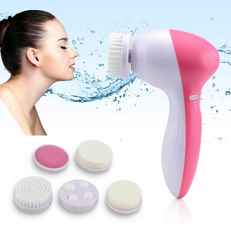 5 in 1 Multifunction Electric Electronic Beauty Face Facial Cleansing Cleanser Spin Brush and Massager Scrubber Exfoliator Machine Cleaning System (Best Manual Facial Brush)