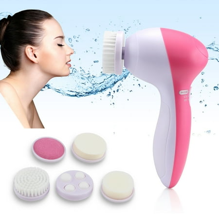 5 in 1 Multifunction Electric Electronic Beauty Face Facial Cleansing Cleanser Spin Brush and Massager Scrubber Exfoliator Machine Cleaning System (Best Skin Cleansing System)