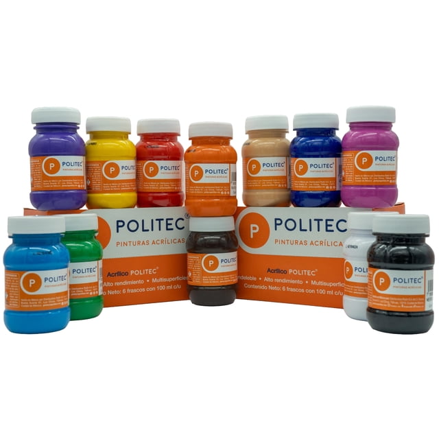 Set de Pintura Acrílica Politec – 12 Colores (100 ml c/u)
