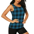 thumbnail image 2 of Gukieu Blue Black Plaid Print Women's Quick-drying Fitness Vest, Round Neck Sleeveless Fitness T-shirt, Suitable for Yoga, Sports-Small, 2 of 7