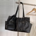 thumbnail image 3 of Bolsos de mano casuales coreanos para mujer, bolsos de diseñador de lujo, carteras, novedad de 2024, en cuero PU con cera de aceite, remaches, múltiples bolsillos para el hombro, 3 of 5
