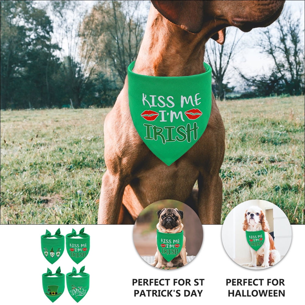 Toyandona Pet Dog Decor Set Green Cotton St. Patrick s Day Festival Scarf 4Pcs