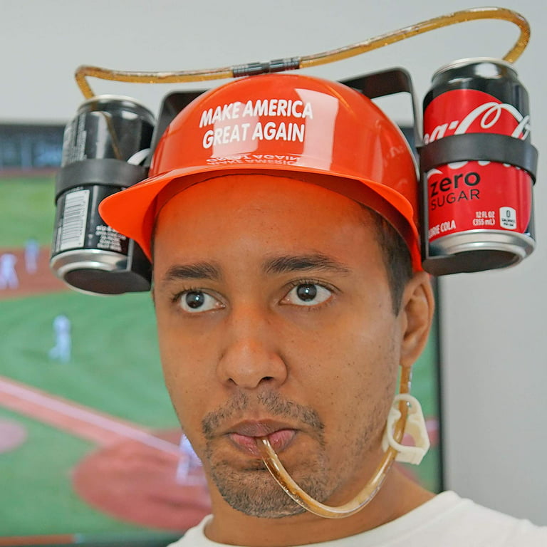 Beer & Soda Guzzler Helmet Drinking Hat, Red - Party Novelty Gag