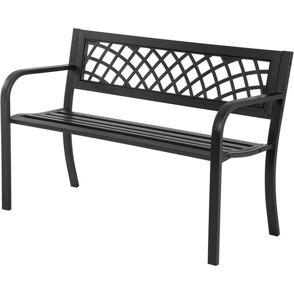 Garden Bench,Outdoor Benches,Iron Steel Frame Patio Bench with Mesh Pattern and Plastic Backrest Armrests for Lawn Yard Porch Work Entryway,Black
