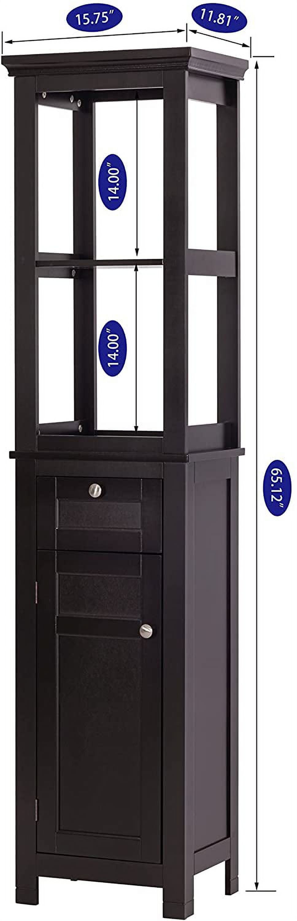 Spirich Home Bathroom Freestanding Storage Cabinet with Two Tier Open Shelves, Tall Slim Cabinet with Door and Drawer, Free Standing Linen Tower (Espresso with Drawer)