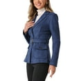 thumbnail image 4 of BLAZER DE TRABAJO DE MANGA LARGA CON CINTURÓN DE SUEDE SINTÉTICO PARA MUJERES INSPIRE CHIC TALLA XS AZUL OSCURO, 4 of 5