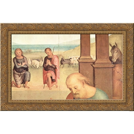Altarpiece of St. Augustine Adoration of the Shepherds (detail) Altarpiece of St. Augustine 24x18 Gold Ornate Wood Framed Canvas Art by Perugino, (Best Of St Augustine 2019)