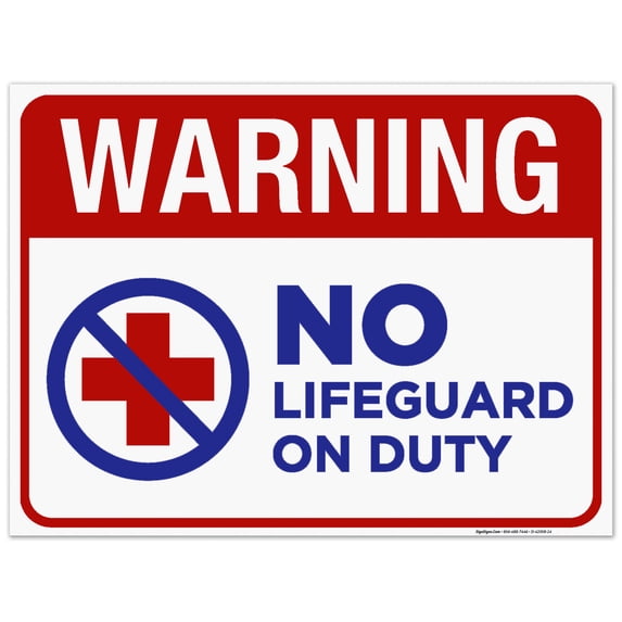 Warning No Lifeguard On Duty Sign, Pool Sign,
