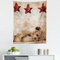thumbnail image 1 of Cartoon Tapestry, Christmas Ornament Stars and Teddy Bear Toy Composition on Grunge Background, Fabric Wall Hanging Decor for Bedroom Living Room Dorm, 5 Sizes, Tan and Ruby, by Ambesonne, 1 of 1