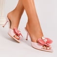 thumbnail image 5 of [On feet & in love] Women's Satin Pointed Toe Mules with Floral Applique - Slip-On Stiletto Heel Dress Sandals,Pink,6, 5 of 6