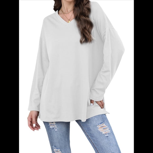 Blusas de Mujer de Larga con Cuello en V, Túnicas Casuales, Camisas Básicas, Blusas Holgadas XL