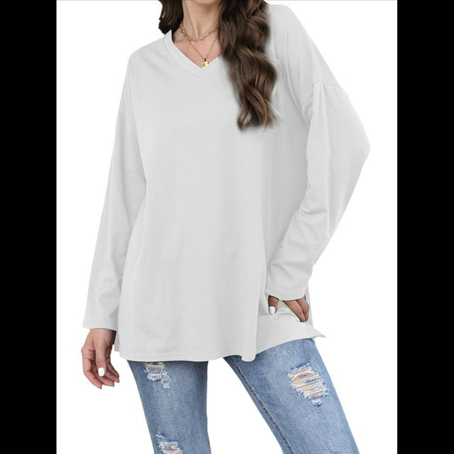 Blusas de Mujer de Larga con Cuello en V, Túnicas Casuales, Camisas Básicas, Blusas Holgadas XXL