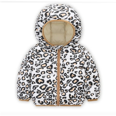 

GYRATEDREAM Hooded Winter Coats for Toddler Kids Leopard Print Puffer Jacket for Baby Boys Girls 1-5T