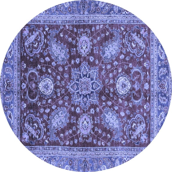 Ahgly Company Machine Washable Indoor Round Abstract Blue Modern Area Rugs, 8' Round