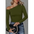 thumbnail image 1 of Women's Green Asymmetrical Neckline Long Sleeve Knit Top, 1 of 5