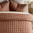 thumbnail image 2 of EVERGRACE Pearl Velvet Quilt King Size Bedding Sets, Luxurious Soft Velvet Comforter Set, Lightweight Box Stitching Oversized Bedspread Coverlet for All Season, with 2 Shams, Terracotta Clay, 2 of 8
