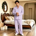 thumbnail image 6 of Matching Pjs for Couples Button Down Plaid Sleepwear Women and Mens Pajamas Long Sleeve Soft Couples Matching Outfits Loungewear Light Purple M, 6 of 7