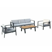 Higold 3801 Nofi 4 Pieces Outdoor Conversation Sets with Grey Cushions, Matte Charcoal Aluminum Frame & Tabletop