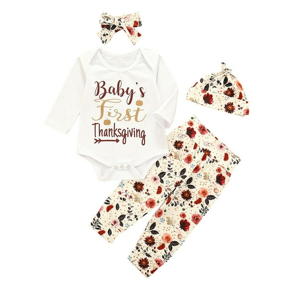 Fesfesfes Toddler Baby Bodysuit Girls Boys Thanksgiving Romper Pants Hat Bowknot Clothing Sets