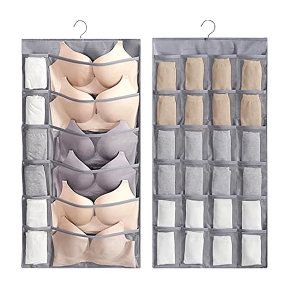 35 Pocket Gray Double Sided Hanging Closet Organizer, Over the Door Organizer for Dorm Room Essentials, 30x18.8 in