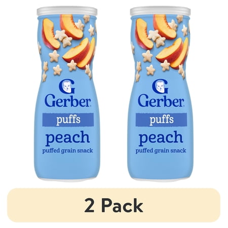 (2 pack) Gerber Puffs Baby Snacks, Peach, Stage 3, Puffed Grain Snack for 8+ Months, 1.48 oz Canister