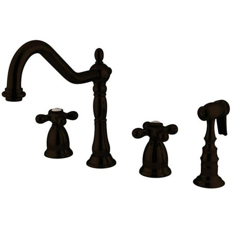 

Heritage Widespread Kitchen Faucet with Metal Cross Handles and Brass Side Spray Oil Rubbed Bronze