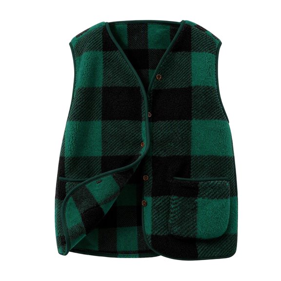 Cmfcve Women's Plus Size Plaid Fleece Vest Button Down Sleeveless Warm Jackets Fall Winter Casual Outerwear