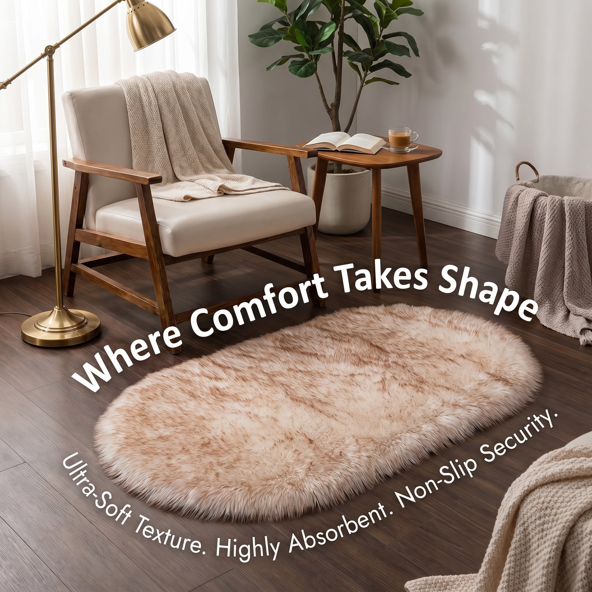 Unique Bargains Shaggy Area Rug Ultra Fluffy Non-Slip Fuzzy Carpet 32" x 20" White Yellow
