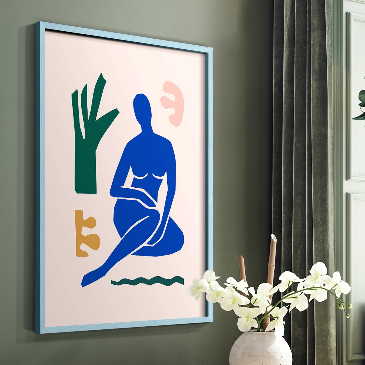 Matisse CDLXVII in Blue Solid Wood Framed Print No Nail Hanging