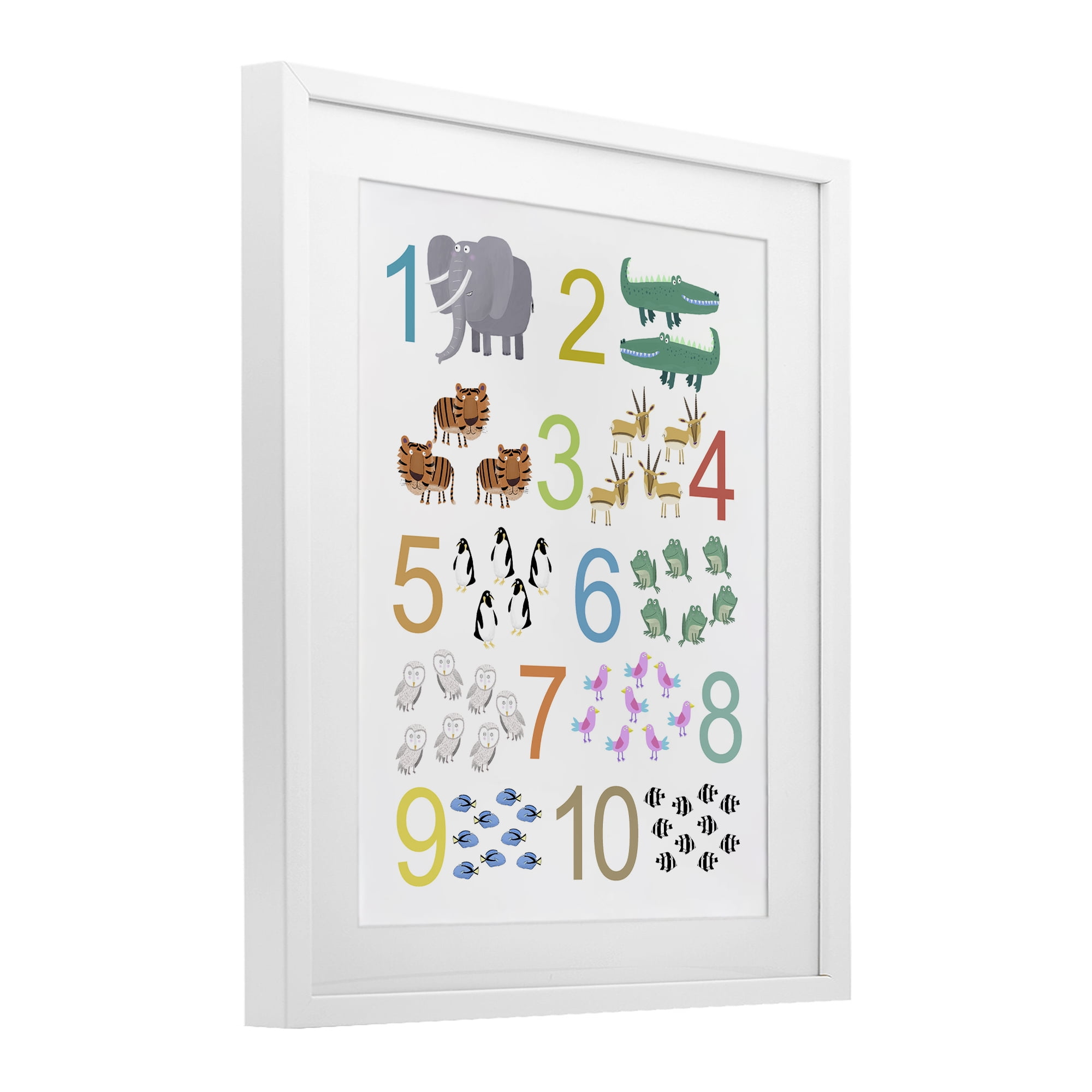 Kid's Counting Animals White Framed Print Under Glass, design by Carla Daly